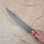Damascus Blade Knife, Feather Pattern 12-inch Full Tang Bowie Knife Blank