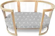 Babyhood Amani Bebe Organic Jersey Cotton Oval Fitted Sheet, White Leaf