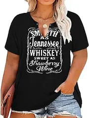 [MHTOR] Plus Size Smooth As Tennessee Whiskey Sweet As Strawberry Wine Shirt Womens V-Neck T Shirts Country Music Short Sleeve Tees