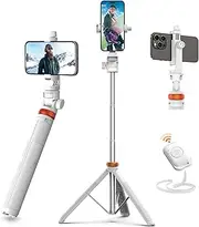 EUCOS 62" Tripod for iPhone, Sturdy Selfie Stick Tripod with Remote&Lightweight Phone Tripod, Solidest Portable Cell Phone Tripod for iPhone Pro Max/Android [White]