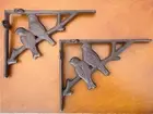 Pair of Cast Iron Birds On Branch Shelf/Corner/Wall Bracket Rustic Brown 18x15cm
