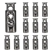 12pcs Cord Lock Plastic Spring Toggle Stopper Double Hole Cord Fastener, Black