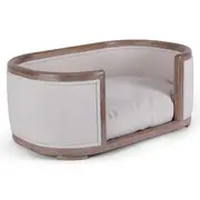 Nujiao Natural Oak Wood Wicker Frame White Cushion Pet Bed For Dogs And Cats