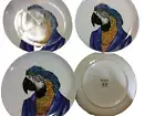 West Elm Rachel Kozlowski 4 Dapper Animal Plates Macaw Bird Blue Colorful NEW