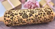 Rose Clay Textured Embossed Rolling pin Springerle cookie mold Dough roller