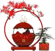 Tabletop Water Fountain Tabletop Fountain Chinese Retro Desktop Flowing Water Atomizing Fountain Office Desk Lucky Waterfall Fountain Interior Decoration Ceramic Table Fountain Office Relaxation Medit