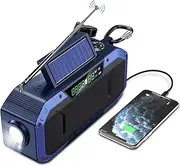 Emergency Radio Hand Crank Solar Weather Radio with NOAA Am Fm Cell Phone Charger SOS Alarm 5000mah Power Bank Led Flashlight Battery Indicator for Home Camping Earthquake Emergency (Color : Blue)