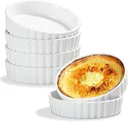 QIXIAOTOUQI 8 oz-Delling Creme Brulee Ramekins,Round Fluted Quiche Dishes Tart Pan, Creme Brulee Ramekins Oven Safe White Porcelain Shallow Baking Dish for Individual Serving Mini Tart Pans Sauce Set of 6