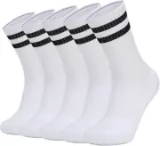 Ultrafun 5 Pairs Striped Crew Socks Cotton Cushioned Athletic Medium, White