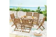 Gardeon Outdoor Dining Set 7 Piece Wooden Table Chairs Setting Foldable