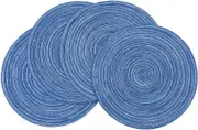 Round Placemats Cotton Heat Resistant Braided Placemats WashableTable Mats for Kitchen Tables Set of 4, Blue