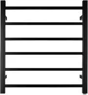 Electric Heated Towel Rack Wall Mounted Towel Rail 6 Bars Square (Black)