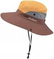 [AIMALL] Women's Wide-Brim Ponytail Sun Hat – UV Protective Summer Beach Visor with Ventilated Mesh Design, Adjustable Anti-UV Floppy Cap