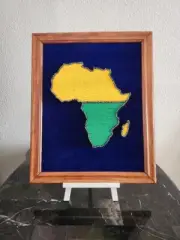 Handmade African String Art - Blue & Black Velvet, Yellow, Green, & Black String