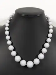 Vintage Genuine Lucite Gray Round Bead Classic Retro Statement Necklace 20"