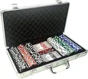 EUROXANTY Poker Case, 300 Pieces Poker Set with 2 Decks and Dice, Reinforced Aluminium Casino Cards No Numbering Professional Set