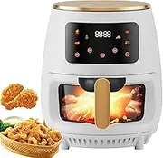 6L Digital Air Fryer, Digital Mini Oven with Visible Cooking Window + 6 Function, Digital Timer and Touchscreen, Multifunctional Air Fryer for Sweet Potatoes, Egg Tarts, Meat, Home White