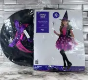 Sparkle Witch Kids Halloween Costume w/ Light-up Dress Hat & Wand Small 4-6