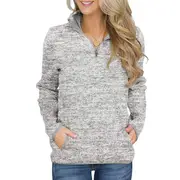 Nevenka Women Casual Long Sleeve 1/4 Zipper Sweatshirts Tunic Tops With Pockets-Gray-201988PO