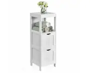 Giantex Bathroom Floor Cabinet Wooden Storage Cabinet w/2 Removable Drawers Modern Corner Unit White