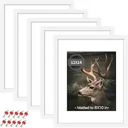 [Aigomio] 11x14 Picture Frame Set of 5, 14x11 Plexiglass Picture Frame for 8x10 with Mat or 11x14 without Mat, Wall Gallery Display Frame (White)