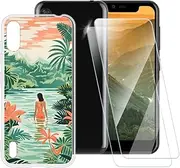 ESACMOT Swimming Women Pattern Case Compatible with Vodafone Smart N11 + [2 Pack] Screen Protector Tempered Glass, Shockproof Case Cover for Vodafone Smart N11 (5.45 inch)