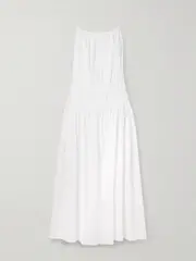 [Another Tomorrow] Another Tomorrow - Gathered Tiered Cotton-poplin Maxi Dress - White - large large White