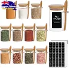 Glass Spice Jars with Bamboo Lids Spoons Labels 12pc