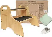 RAYCODED Step Stool for Kids, Toddler Step Stool with Handles, 2 Step Potty Stool with Anti-Slip Pads, Dual Height, Natural