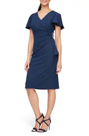 SL FASHIONS SLNY Surplice Neck Sheath Dress in Navy at Nordstrom, Size 16