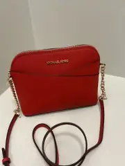 Michael Kors Jet Set Travel Medium Dome Crossbody Bag Bright Red Leather