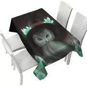 Cool Green Crystal Owl Witch Tablecloth