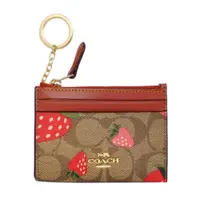 在飛比找PChome24h購物優惠-COACH卡其C Logo草莓印花前卡夾鑰匙零錢包