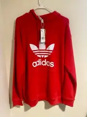 Adidas Women’s Essentials Hoodie Sweatshirt Large Size Lush Red/ White Color