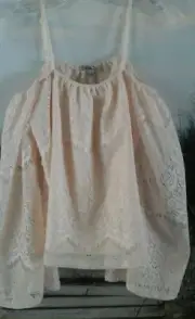 NEW Charolette Russe XS Cream Lace Overlay Off Shoulder Wide Sleeve Top