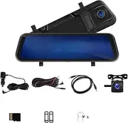 Dash Cam 4K CarPlay Mirror Monitor Android Auto Navigation Touch Screen Rear View 9.66inch Car DVR Voice Control(CarPlay 64G Camera)
