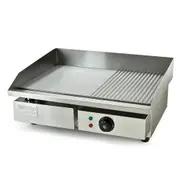 THERMOMATE Commercial Electric Griddle, 2400W 55x35cm Half Ribbed Surface