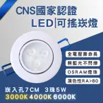 【彩渝】CNS認證 LED崁燈系列 70MM 5W(可調角 LED崁燈 不需外接驅動 附快速接頭 崁孔)