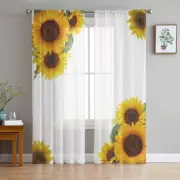 Sunflower Flower White Print Sheer Window Panel Curtain Chiffon Tulle Curtains