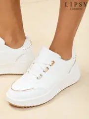 Lipsy White Flat Chunky Flatform Lace Up Trainers (AT2154) | $113
