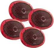 4 Pack DS18 PRO-GRILL69MS 6x9 Metal Honeycomb Mesh Car Stereo Speaker Grills Red