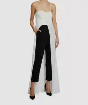 $245 Aidan Mattox Women's White Strapless Draped Skirt Overlay Jumpsuit Size 4