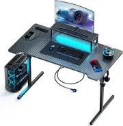 Small Gaming Desk with LED Lights & Power Outlets, 47 Inch Computer Desk
