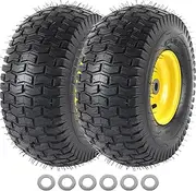 (2 Pack) Replacement 15 x 6.00-6" Tubeless Tire and Wheel Sets for Riding Lawn Mower Front Tires, Compatible with John Deere Riding Mowers and Lawn Tractor, 3" Centered Hub and 3/4" Bushings