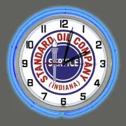 19" Standard Oil Company Indiana Sign Blue Double Neon Clock Man Cave Garage