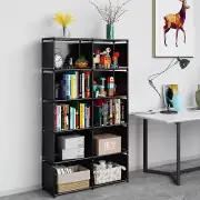 6-Tiers Portable Bookshelf with Fabric Cloth at Back, 10 Cube Bookcase Organizer