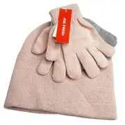 NWT Joe Fresh Beanie Gloves Set Girls One Size Pink Grey Sparkly