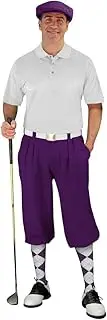 [Golf Knickers] Mens Select A Style Purple Outfit with Matching Golf Cap and Selected Argyle Socks