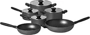 [Meyer] Bauhaus Nonstick 6 Piece Cookware Set, Frying Pan & Saucepan Set, Induction Compatible Pots and Pans Set, Dishwasher Safe, Oven Safe, Sesame Grey