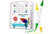 36x Dual Nib Acrylic Paint Soft Brush Tip Colour Drawing DIY Markers Pens Non Toxic No Odour Kids Safe Glass Ceramic Plastic Metal Rubber Stone Canvas Wood Fabric Marking Pens